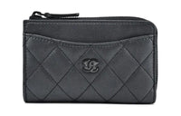 CHANEL Lambskin Card Holder Coin Purse Women's Black