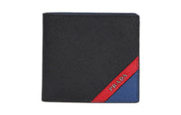 PRADA Cow Leather Card Holder Wallet Regular Men's Black/Blue