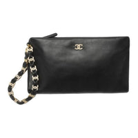 CHANEL Sheepskin Clutch Women's Black