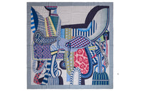 HERMES Silk Scarves Women's Gray Blue