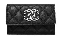 CHANEL Embossed Calfskin With Grains Card Holder Wallet Women's Black