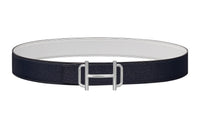 HERMES Business High-End Silver Buckle Epsom Calfskin Double-Sided Leather Belt Men's Indigo/White Width: 3.8cm