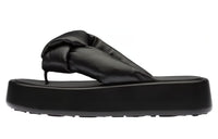 MIU MIU Mordore Leather Patchwork Odor Resistant Flip Flops Women's Black
