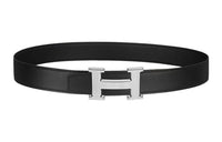 HERMES H Stripes Silver Buckle Togo Calfskin Double-Sided Leather Belt Men's Black Width: 3.2cm