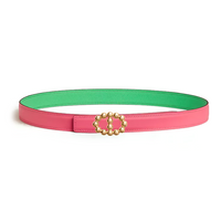 HERMES Calfskin Gold-Plated Leather Belts Women's Pink/Green Width: 2.4cm