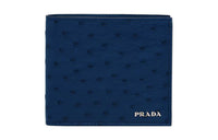 PRADA Ostrich Leather Wallet Men's Dark Blue
