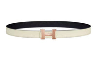 HERMES Trendy Gold Buckle Epsom Calfskin Double Sided Leather Belt Women's Cream White Width 2.4cm