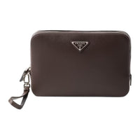 PRADA Saffiano Leather Clutch Men's Coffee