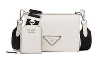 PRADA Leather Shoulder Bag Crossbody Bag Mini Women's White/Black