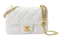 CHANEL Cow Leather Long Flap Bag Shoulder Bag Crossbody Bag Small Size Women's White