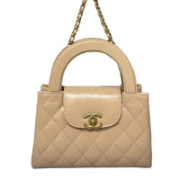 CHANEL Shiny Calfskin Shoulder Crossbody Handbag Mini Women's Beige