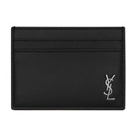 SAINT LAURENT Tiny Cassandre 5 Card Slot Card Case Silver Logo Matte Black