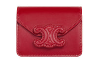 CELINE Cow Leather Card Holder Women's Velour Red