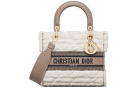 DIOR Lady D-Lite Wool Dior Bag Shoulder Bag Crossbody Bag Handbag Medium Size Women's Ice White/Brown