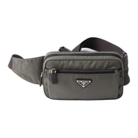 PRADA Leather Fanny Pack Men's Gray