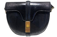 CELINE Lizard Skin Saddle Bag, Shoulder Bag Trumpets Women's Black