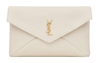 SAINT LAURENT CASSANDRE Lambskin Envelope Clutch Large Size Women's Vintage White