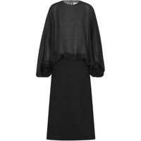 DIOR Flared Mid-Length Dress Long-Sleeved Dresses Women's Black