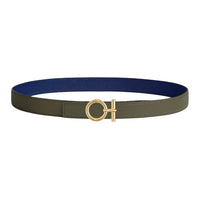 HERMES Metal, Calfskin, Gold Plated Leather Belts Women's Green/Blue Width 2.4CM