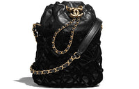 CHANEL Drawstring Goatskin Crossbody Bag, Shoulder Bag Unisex Black