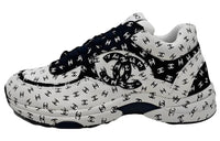 CHANEL Suede Trainer Printed Cc White Women's