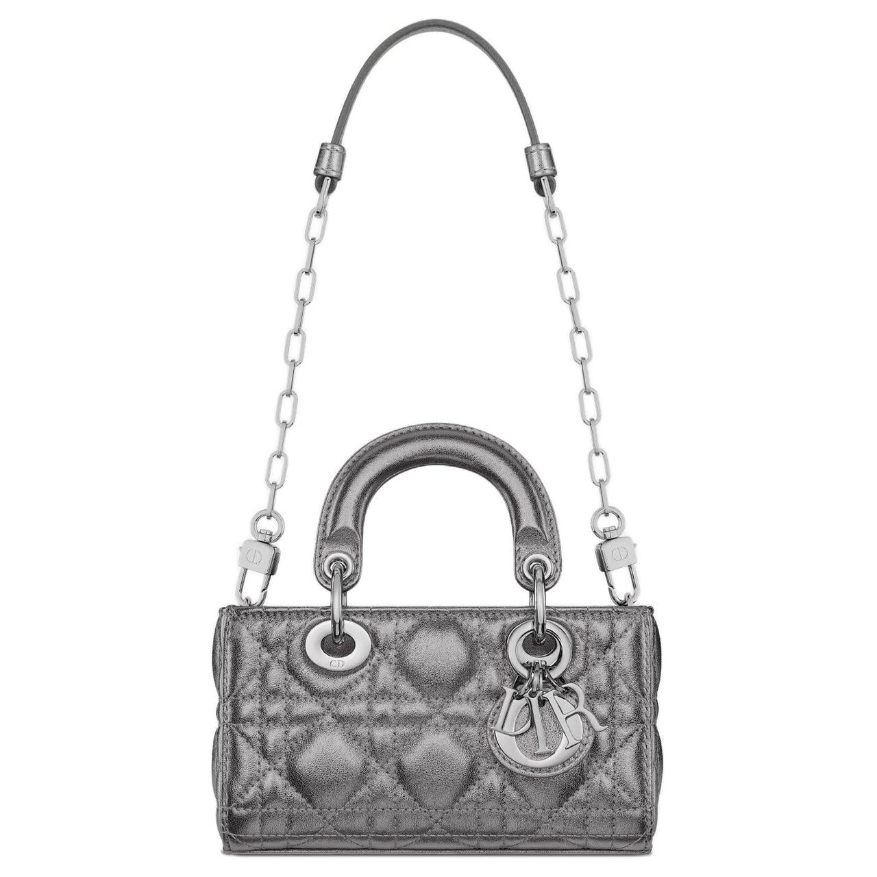 DIOR Lady D Joy Cow Leather Lady Dior Bag, Shoulder Bag, Crossbody Bag, Handbag Extra Mini Women's Silver Gray