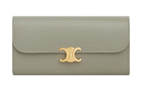 CELINE Triomphe Shiny Calfskin Wallet Large Size Women's Green Clay