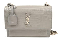 SAINT LAURENT SUNSET Shiny Leather Sunset Bag Shoulder Bag Crossbody Bag Medium Size Women's Gray