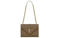 SAINT LAURENT Cow Leather Chain Bag Crossbody Bag Envelope Bag Shoulder Bag Medium Size Women's Green Khaki