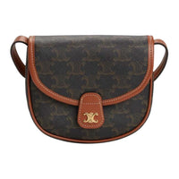 CELINE Besace Triophee Canvas With Calfskin Shoulder Bag Mini Women's Brown