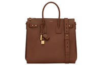 SAINT LAURENT SAC DE JOUR Cow Leather Handbag Men's Caramel Brown