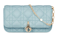 DIOR Lady Dior Lambskin One Shoulder Crossbody Cell Phone Pouch Women's Sky Blue