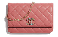CHANEL Sheepskin Crossbody Bag Shoulder Bag Women's Coral