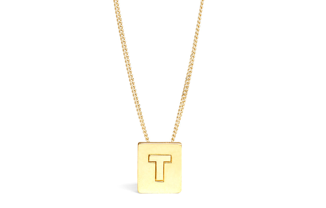 CELINE Alphabet T Necklace In Brass With Gold Finish
