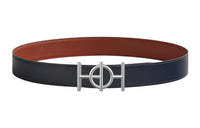 HERMES Silver Buckle Togo Calfskin Double-Sided Leather Belt Men's Marine Blue Width: 3.8cm