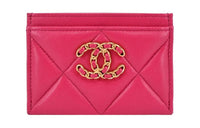 CHANEL 19Bag Lambskin Card Clip Card Holder Women's Peach Pink