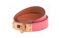 HERMES Calfskin Rose Gold-Plated Bracelets Women's Pink
