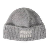 MIU MIU Mohair Fabric Beanies Unisex Gray
