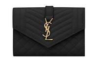 SAINT LAURENT Grained Embossed Leather Envelope Wallets Small Size Women's Black