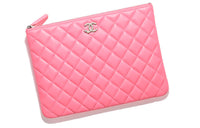 CHANEL Lambskin Clutch Women's Coral Pink