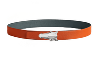 HERMES Horse Head Styling Leather Belts Men's Gray/Orange Width: 3.2CM