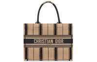 DIOR BookTote Canvas Handbag Small Size Women's Black/Beige