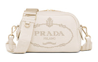 PRADA Leather Shoulder Bag Crossbody Bag Women's Gray White