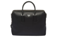 PRADA Leather Portable One Shoulder Crossbody Briefcases Men's Black