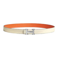 HERMES Calfskin Leather Belts Women's Beige Width 2.4CM