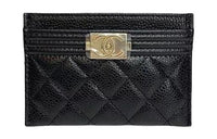 CHANEL LEBOY Litchi Skin Card Sleeve Card Holder Women's Black