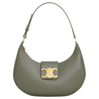 CELINE Calfskin Handbag, Shoulder Bag Medium Size Women's Autumn Green