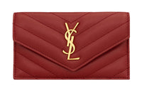 SAINT LAURENT CASSANDRE Sheepskin Card Holder Wallet Women's Red
