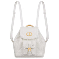 DIOR Caro Sheepskin Cow Leather Patchwork Backpack Small Size Women's White