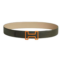 HERMES Leather Leather Belts Unisex Gray Green/Sea Green Width: 3.8cm